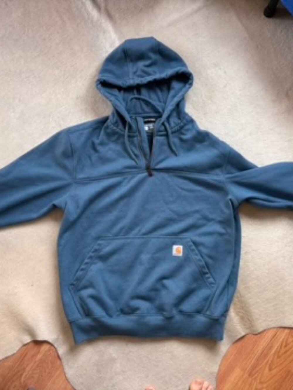 Carhartt Rain Defender Paxton Quarter-Zip Hoodie Mens L Steel Blue Like New